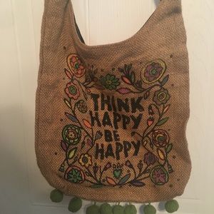 Natural life think happy be happy burlap crossbody